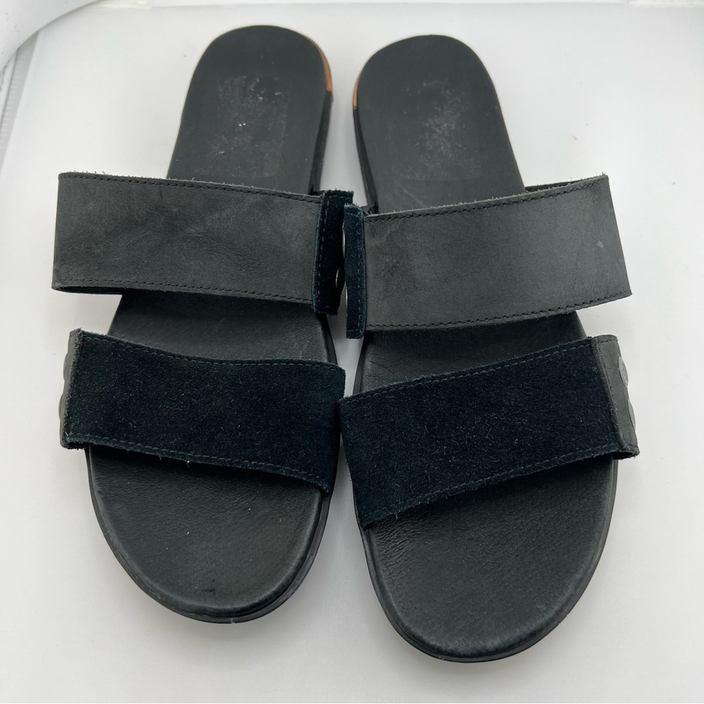 Sorel Torpeda II Black Leather Suede Slides Slip On Sandals Size 9.5